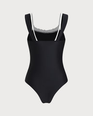 Black Contrast Lace One Piece Swimwear