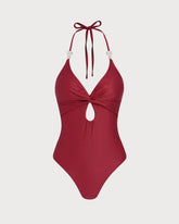 Red Halter Bralette One Piece Swimwear