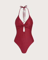 Red Halter Bralette One Piece Swimwear