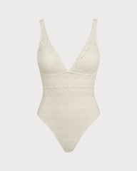 White Bralette Textured One Piece Swimwear