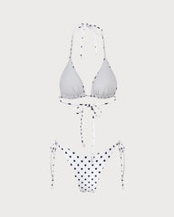White Halter Polka Dot Triangle Bikini Set