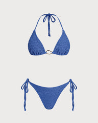 Blue Halter Triangle Bikini Set