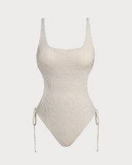 White Textured Bralette One Piece Swimwear