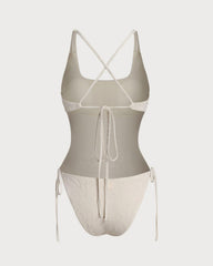 White Textured Bralette One Piece Swimwear