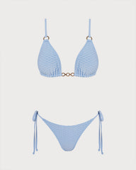Blue V Neck O-Ring Triangle Bikini Set