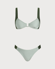 Green Contrasting Bralette Bikini Sets