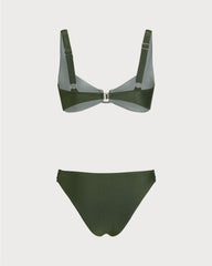 Green Contrasting Bralette Bikini Sets