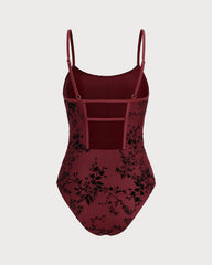 Red Floral One Piece Swimwear