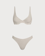 Beige Jacquard Underwire Bikini Set