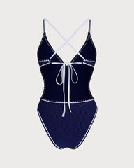 Blue X Cross Bralette One Piece Swimwear