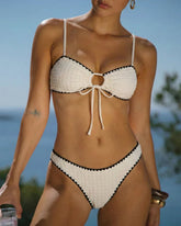 White Contrasting Bandeau Bikini Set
