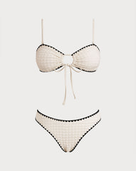 White Contrasting Bandeau Bikini Set