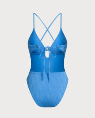 Blue Textured Bralette One Piece Swimsuit