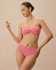 The Red Plaid Ruched Bikini Top