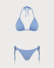 Blue Halter Triangle Reversible Bikini Set