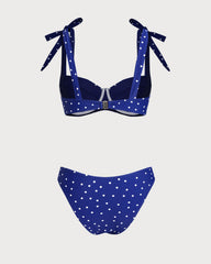 Blue Bowknot Polka Dot Underwire Bikini Sets