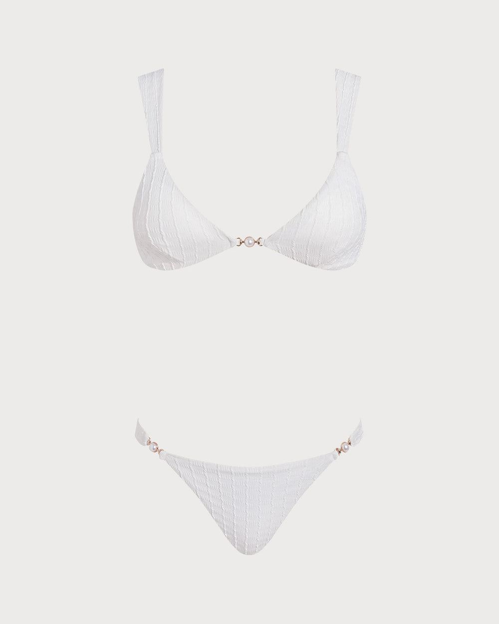 White V Neck Textured Bralette Bikini Set