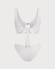 White U Neck Cut Out Tankini Set