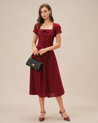 Red Square Neck X Cross Tie Blouse