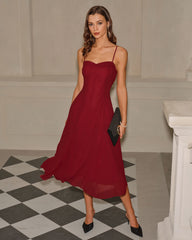 Red A-Line Corset Slip Midi Dress