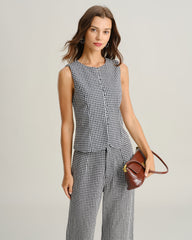 Black Plaid Button Vest