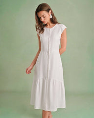 The Solid Color Lapel Midi Dress