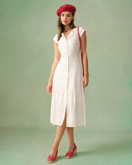 The Solid Color Lapel Midi Dress