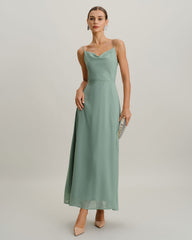Green A-Line Backless Slip Maxi Dress