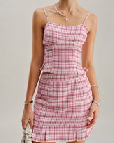 Pink Plaid Straight Mini Skirt