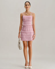 Pink Plaid Straight Mini Skirt