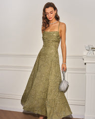 Green X Cross Jacquard Slip Maxi Dress