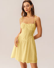 Yellow Ruched Corset Slip Mini Dress