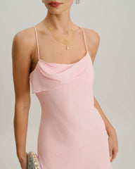 Pink Chiffon A-Line Slip Midi Dress
