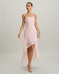 Pink Chiffon A-Line Slip Midi Dress