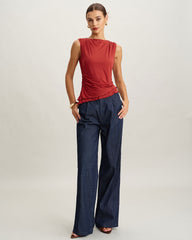Red Round Neck Cropped Tank Top