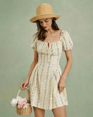 Apricot Square Neck Floral Mini Dress