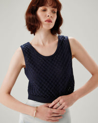Blue Textured Crochet Tank Top