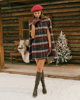 Red Plaid Cape Sleeve Coat