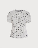 White Polka Dot Puffed Sleeve Tee
