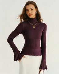 Purple Mock Neck Bell Sleeve Sweater