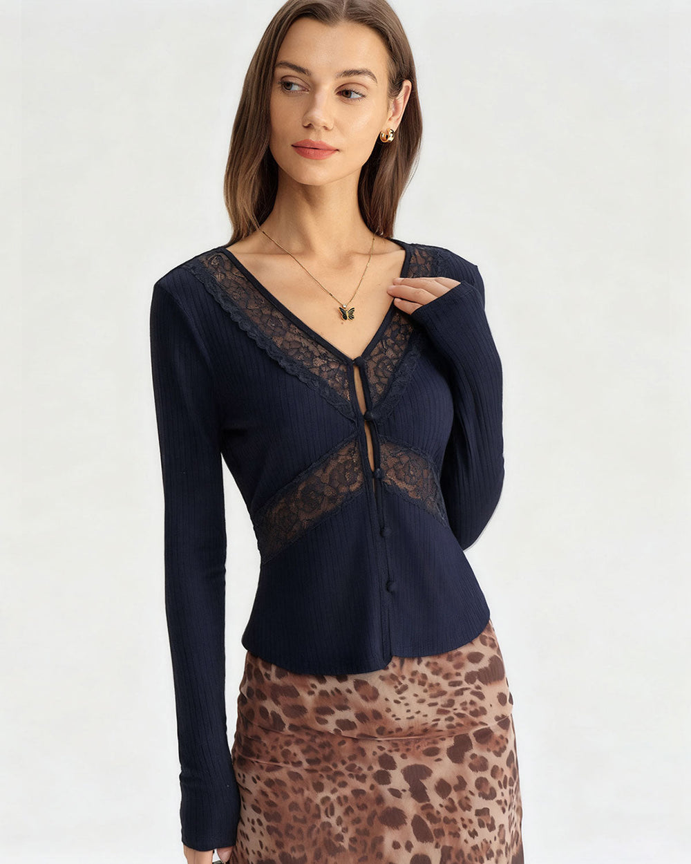 Blue See Through Slim Knit Tee