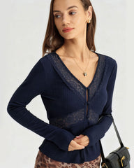 Blue See Through Slim Knit Tee