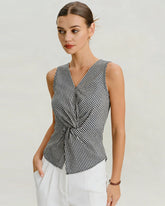 Black V Neck Plaid Tank Top