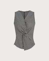 Black V Neck Plaid Tank Top