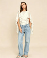 Apricot Round Neck Ruched Tee
