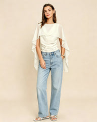 Apricot Round Neck Ruched Tee