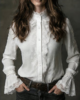 White Turtle Poet Sleeve Lace Shirt