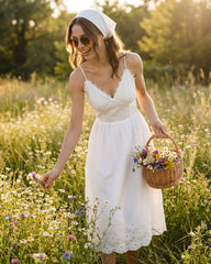 White Lace X Cross Slip Midi Dress