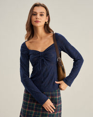 Navy Sweetheart Neck Lace Tee