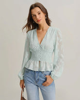 Green V Neck Floral Shirt